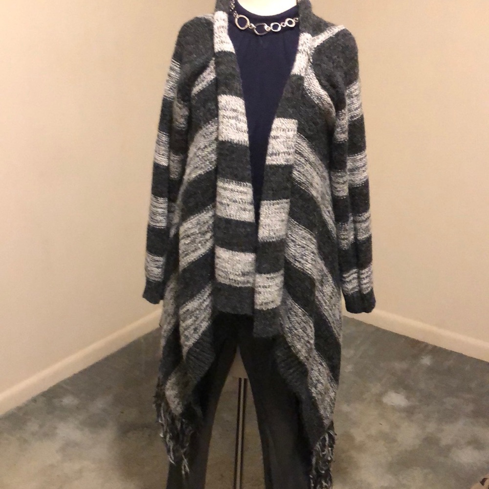 Fringed cardigan sweater